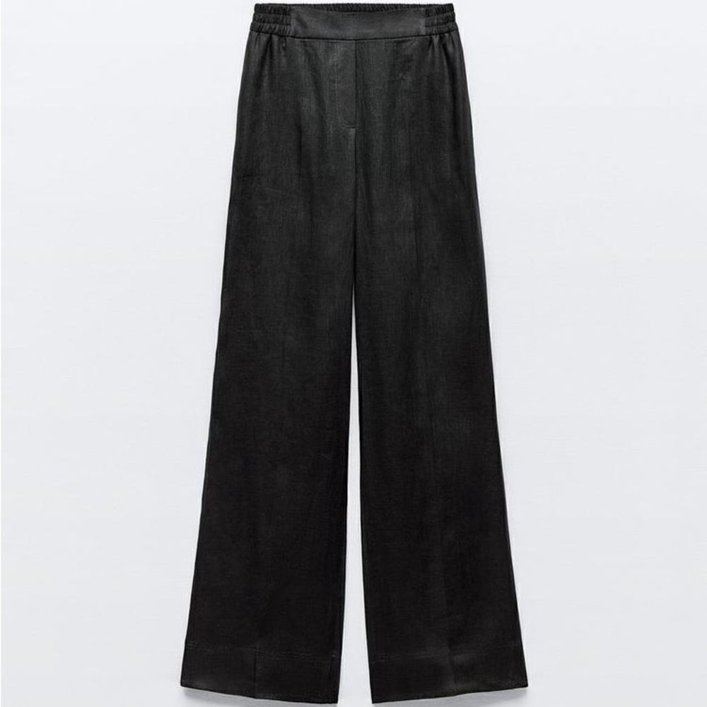 ZARA 100% LINEN STRAIGHT LEG PANTS - Picture 5 of 6